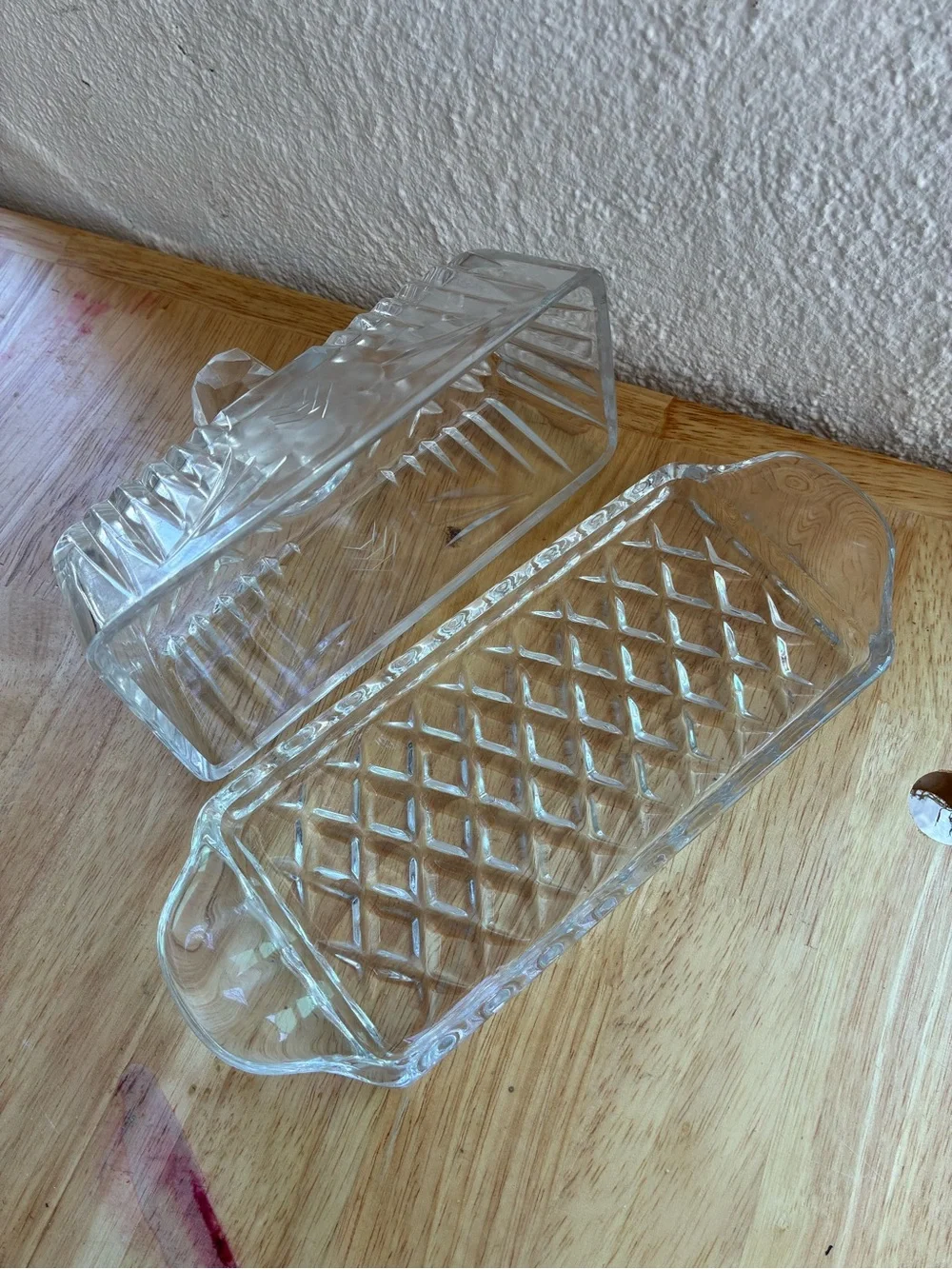 Vintage Crystal Covered Butter Dish 1/4 Pound Classic Waffle Cut 8.5X3 Homemaker